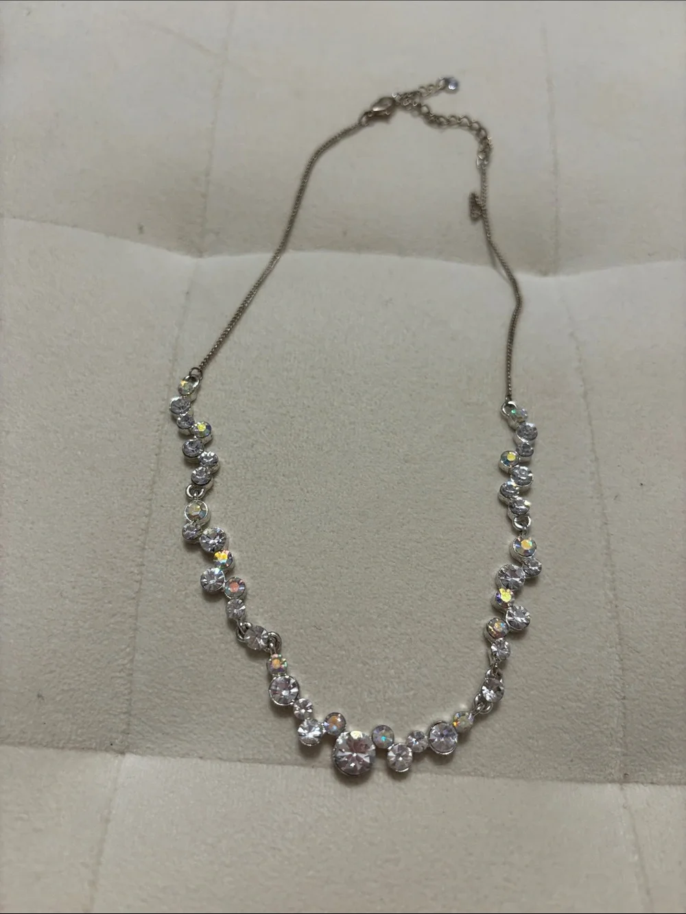 Silver Crystal Pendant Necklace - Clear/Iridescent